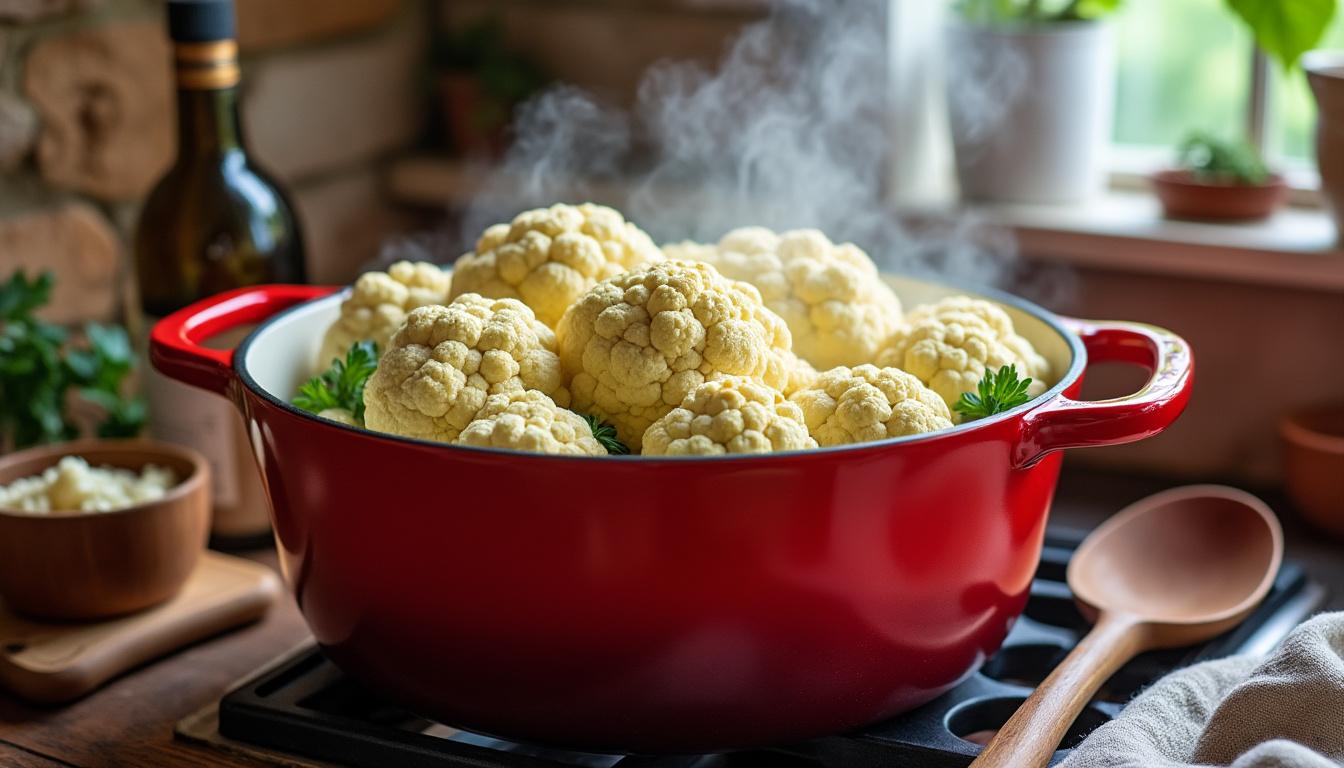 découvrez le temps de cuisson idéal du chou-fleur pour obtenir une texture parfaite, que ce soit à la vapeur, à l’eau ou au four. nos conseils pour réussir votre chou-fleur à tous les coups !