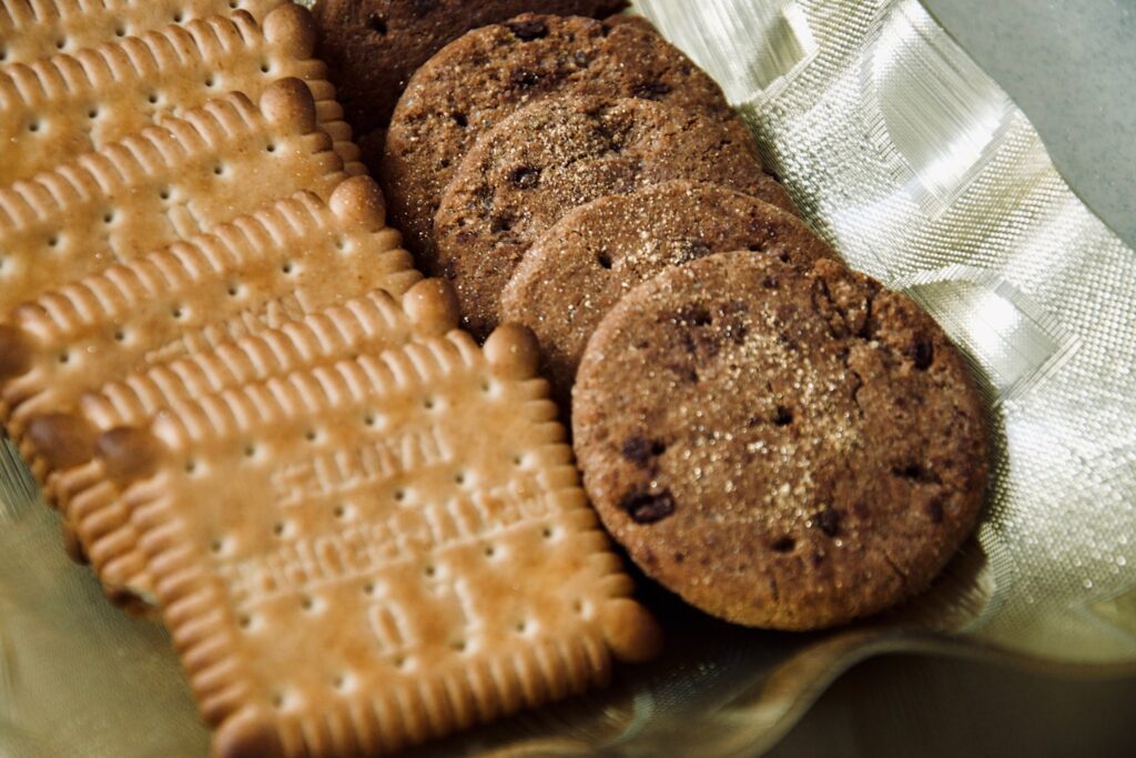 brown cookies on clear plastic container