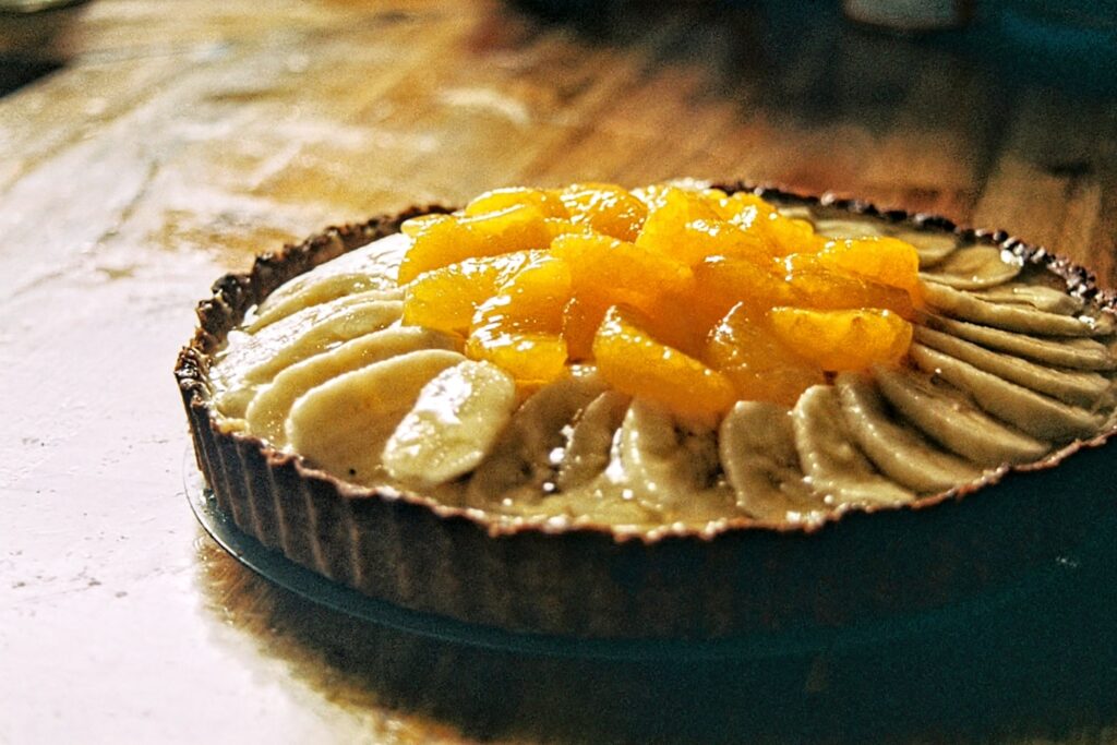 yellow and white food on blue ceramic plate